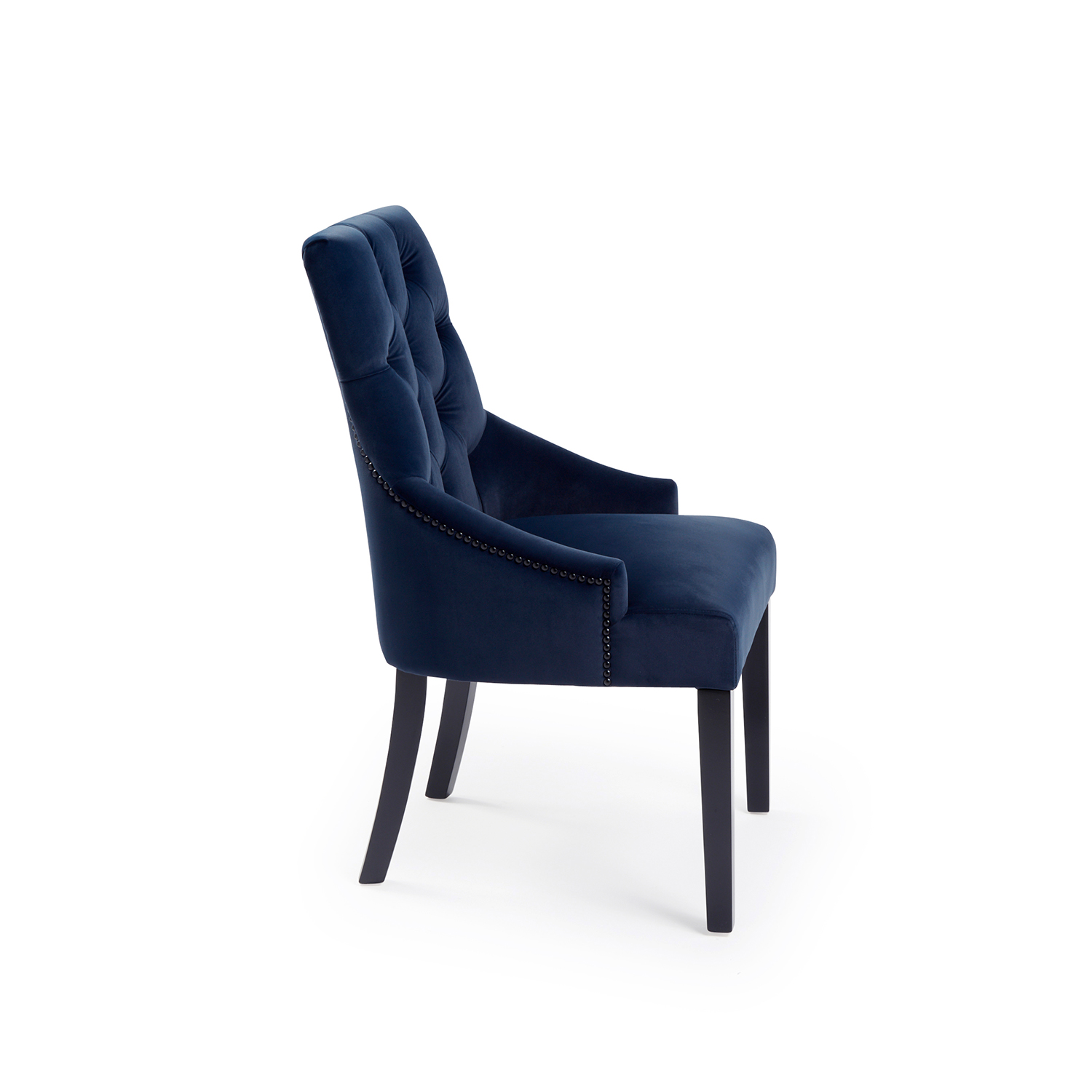 New Chelsea Dark Blue Brushed Velvet Scoop Back Dining Chair Black Studs