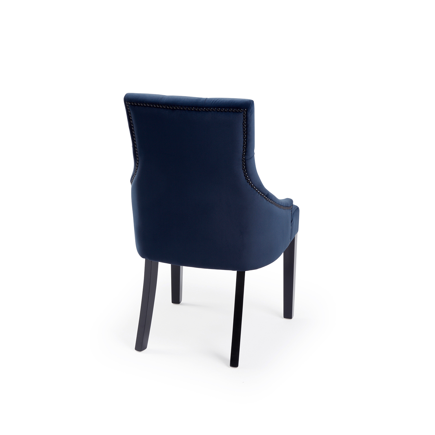 New Chelsea Dark Blue Brushed Velvet Scoop Back Dining Chair Black Studs