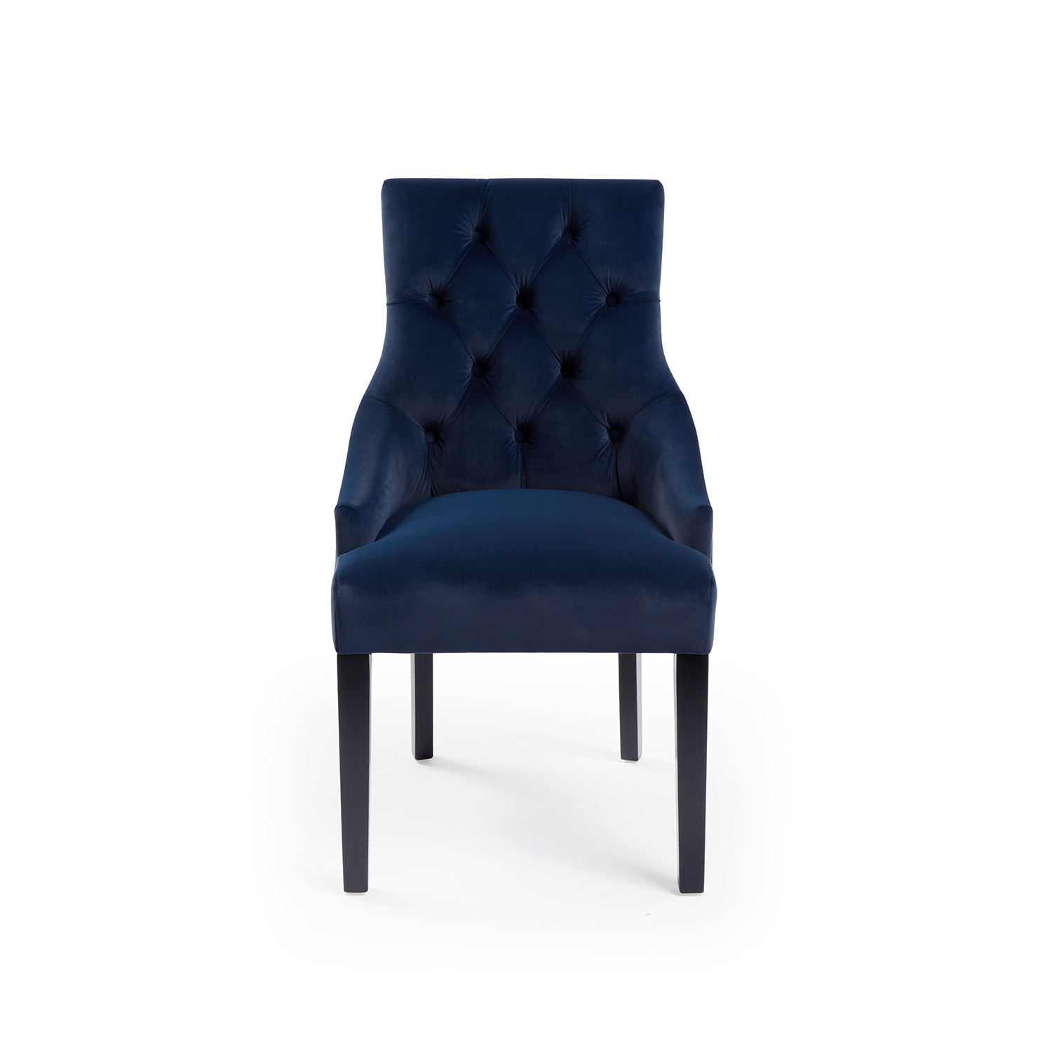 New Chelsea Dark Blue Brushed Velvet Scoop Back Dining Chair Black Studs