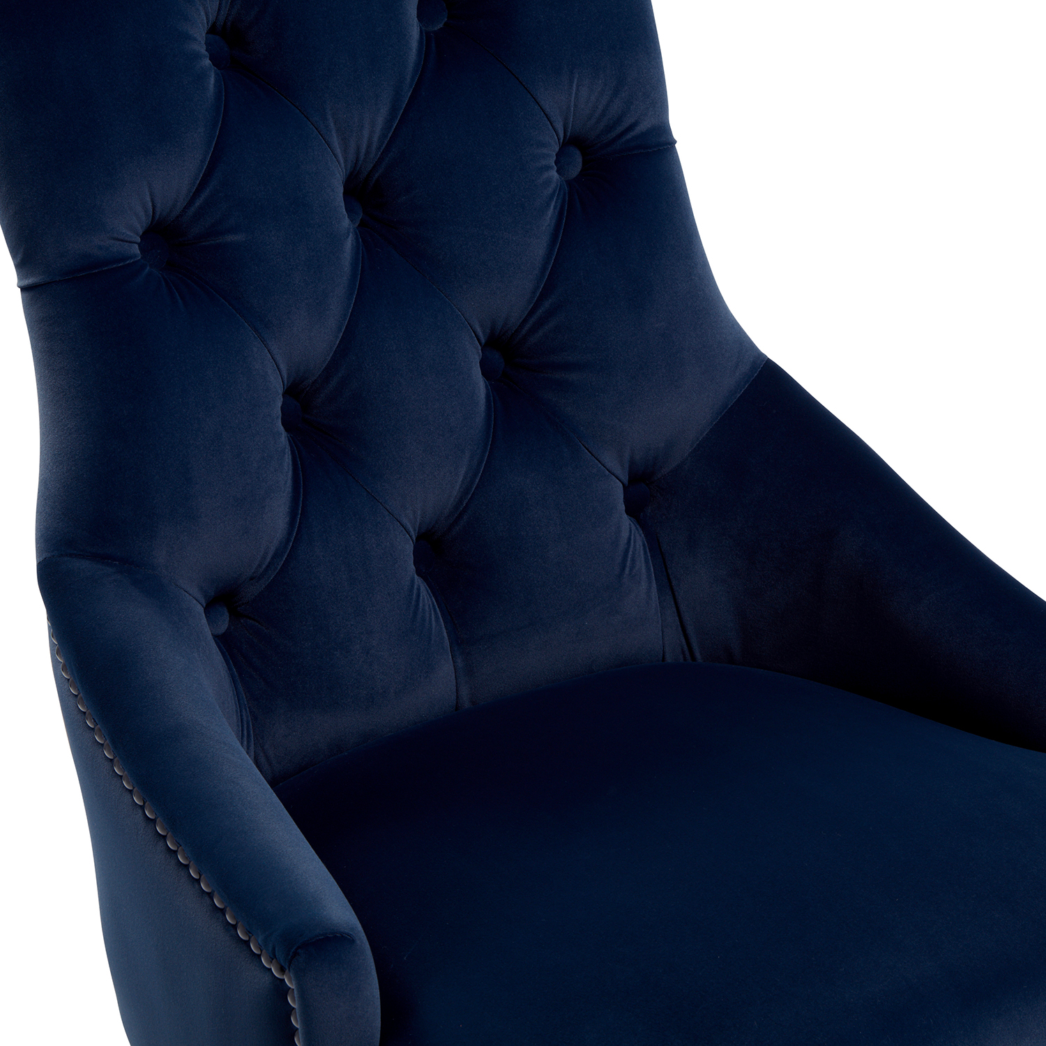 New Chelsea Dark Blue Brushed Velvet Scoop Back Dining Chair Black Studs