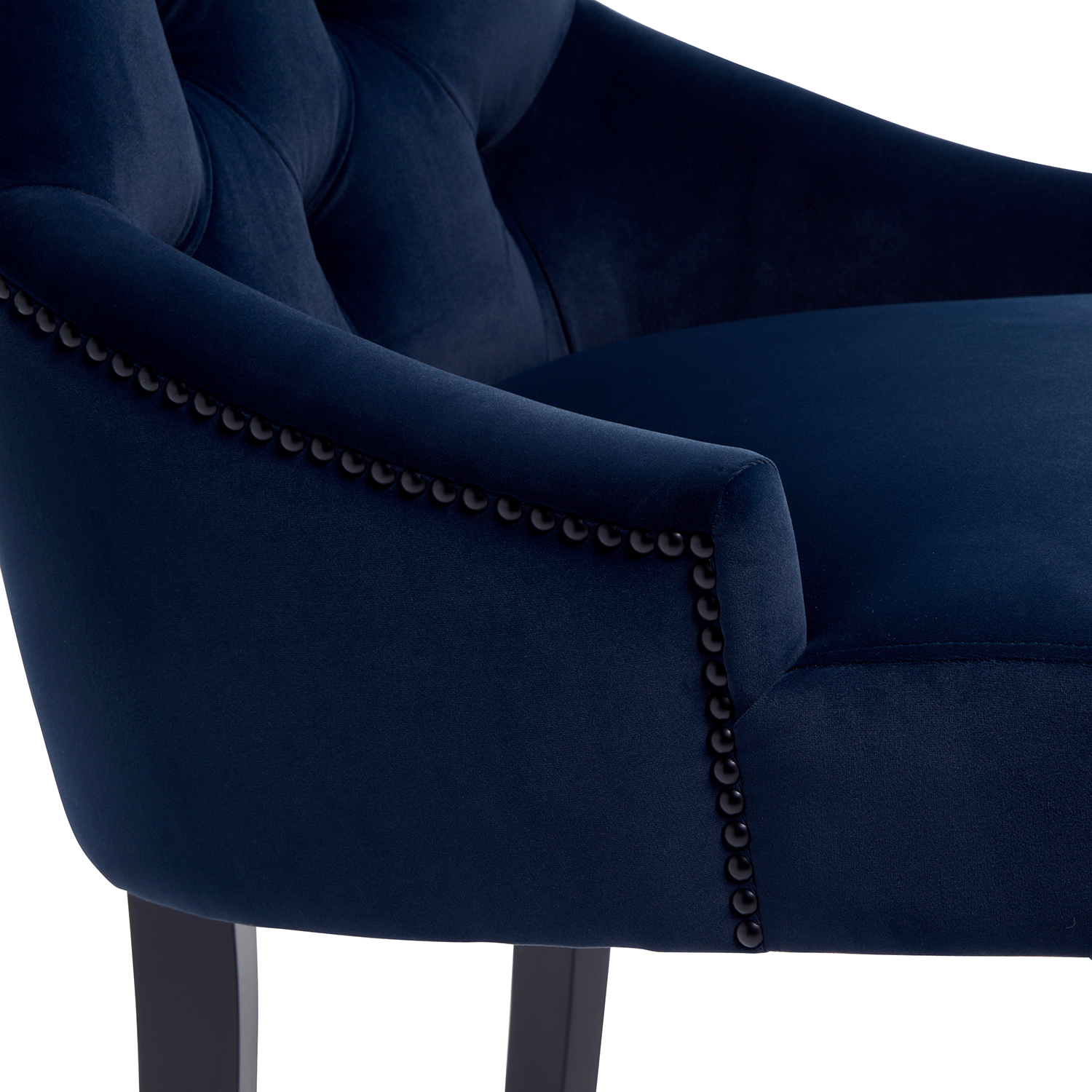 New Chelsea Dark Blue Brushed Velvet Scoop Back Dining Chair Black Studs