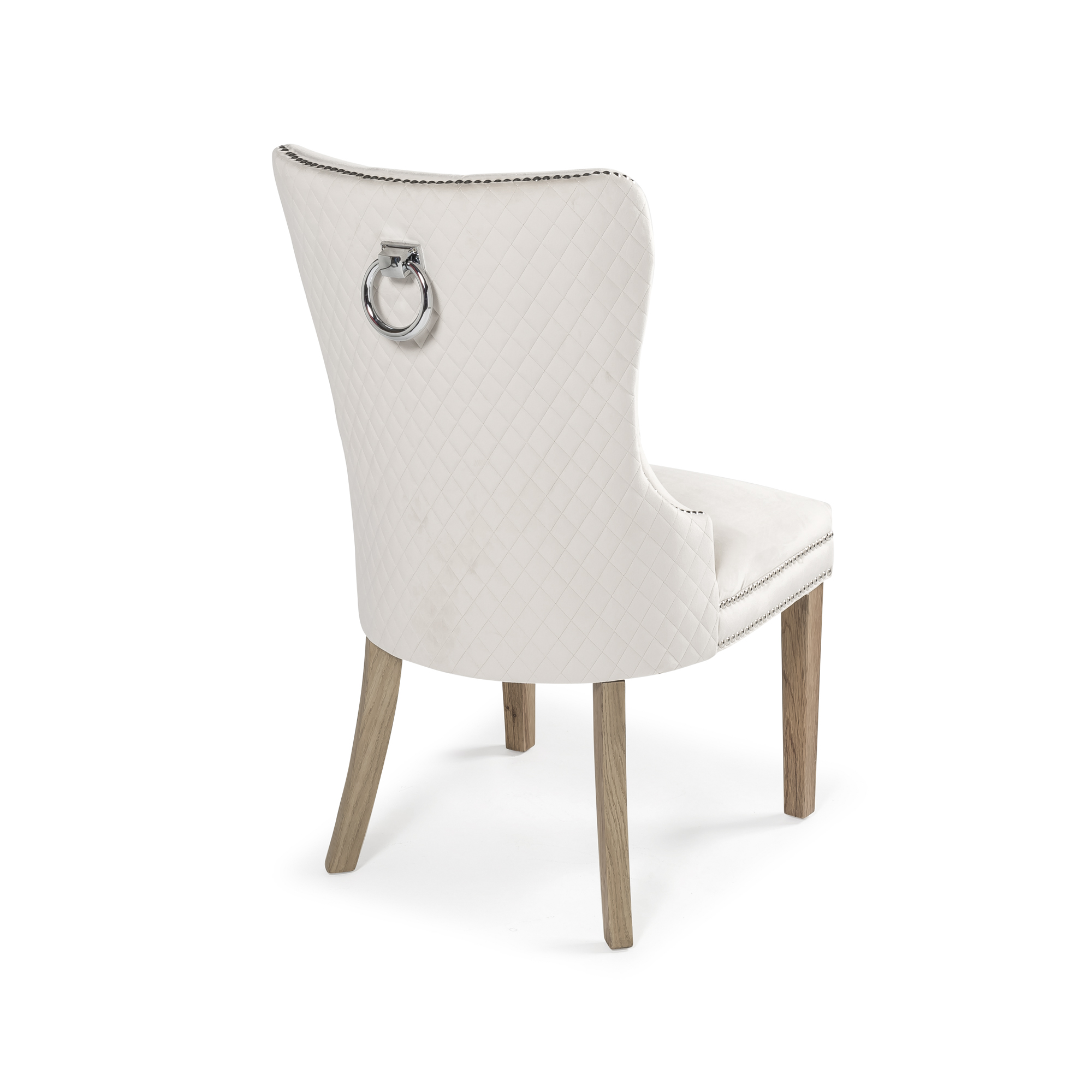 Hale Cream Quilted Brushed Velvet Studded Dining Chair with Hoop Handle – Oak Legs