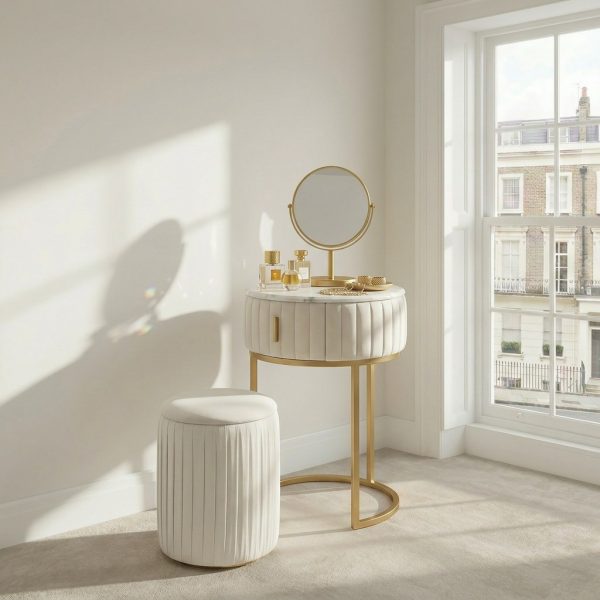 Compact Italian Gold Framed Marble Dressing Table Set