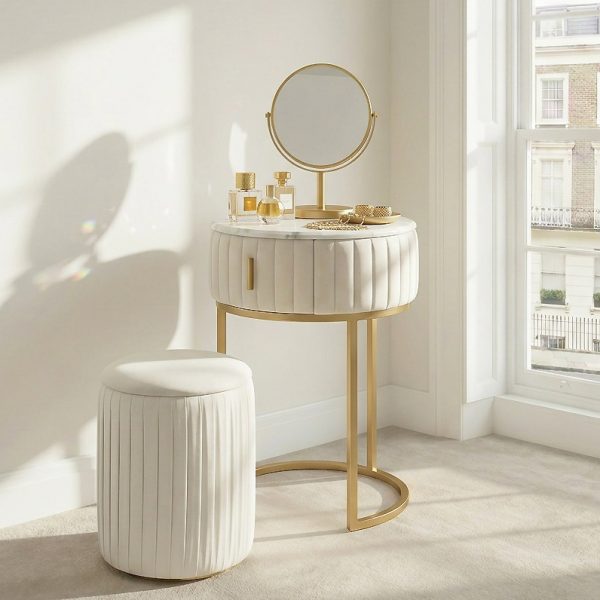 Compact Italian Gold Framed Marble Dressing Table Set