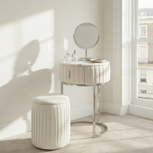 Compact Italian Polished Silver Framed Marble Dressing Table Set