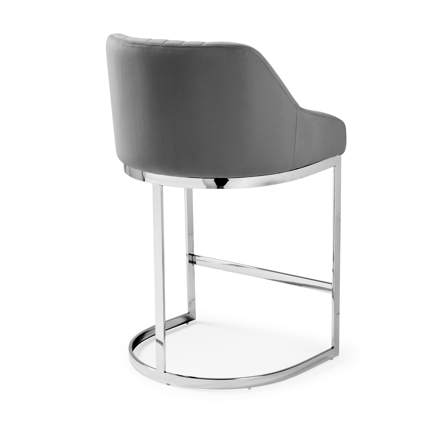 Barcelona Grey Velvet Kitchen Stool with a Stainless Steel Frame