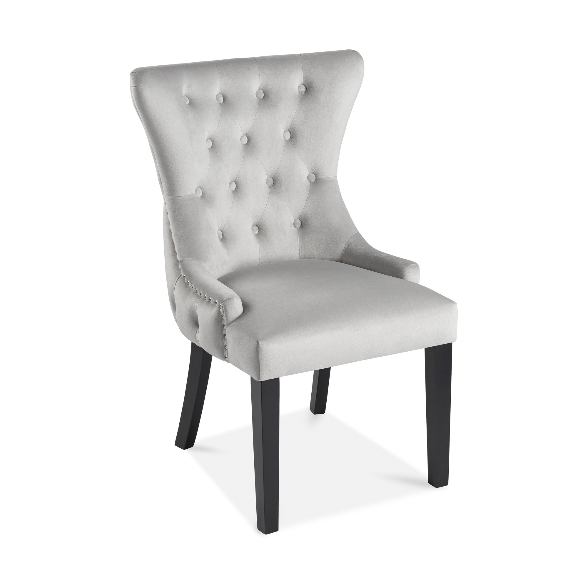 Knightsbridge Buttoned Brushed Velvet Dining Chair in Light Grey – Black Legs