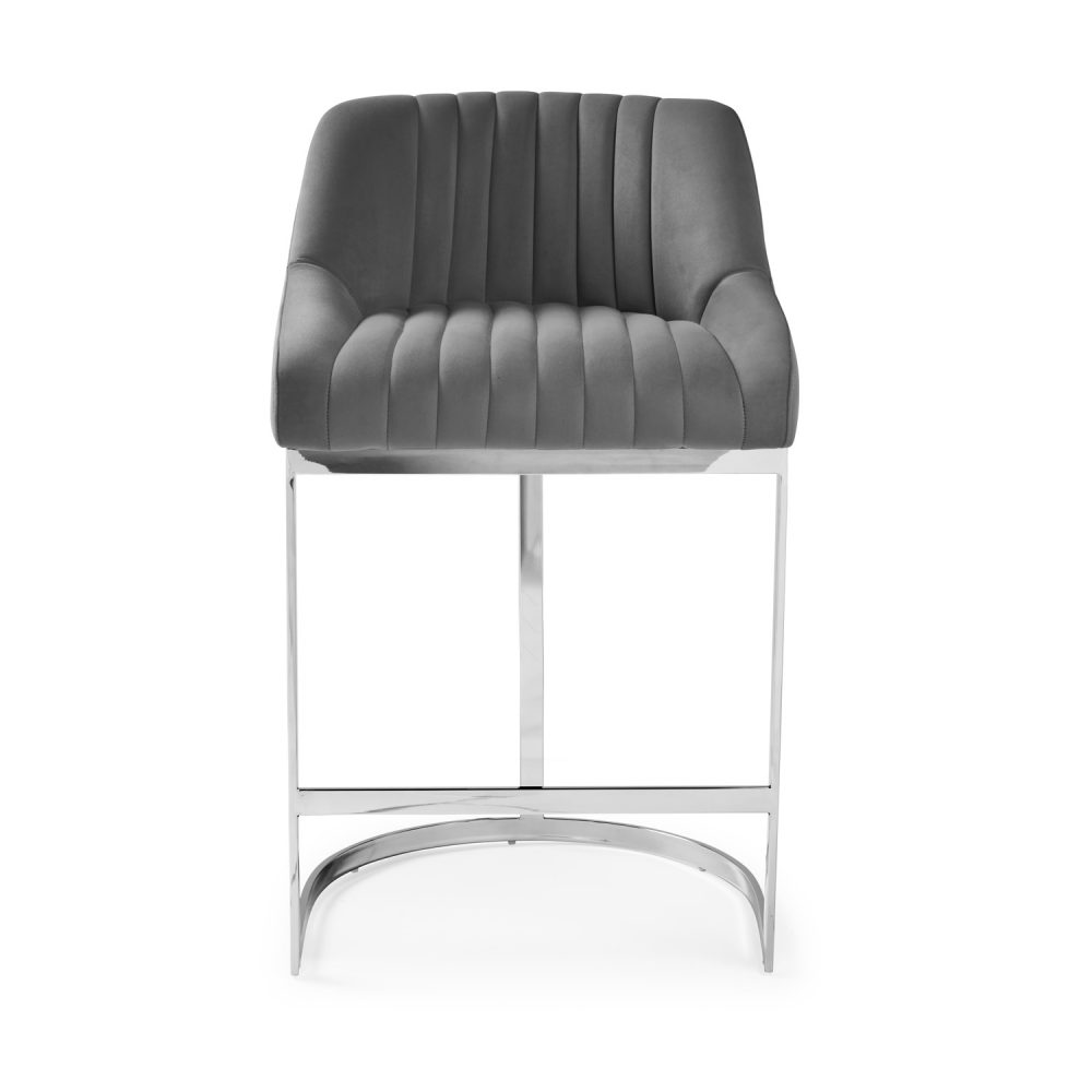 Barcelona Grey Velvet Kitchen Stool with a Stainless Steel Frame - Image 7
