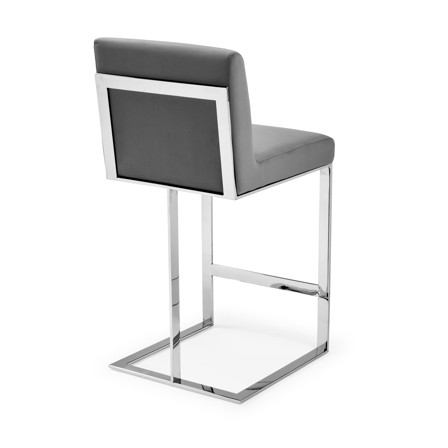 Bailey Grey Velvet Kitchen Barstool – Polished Steel