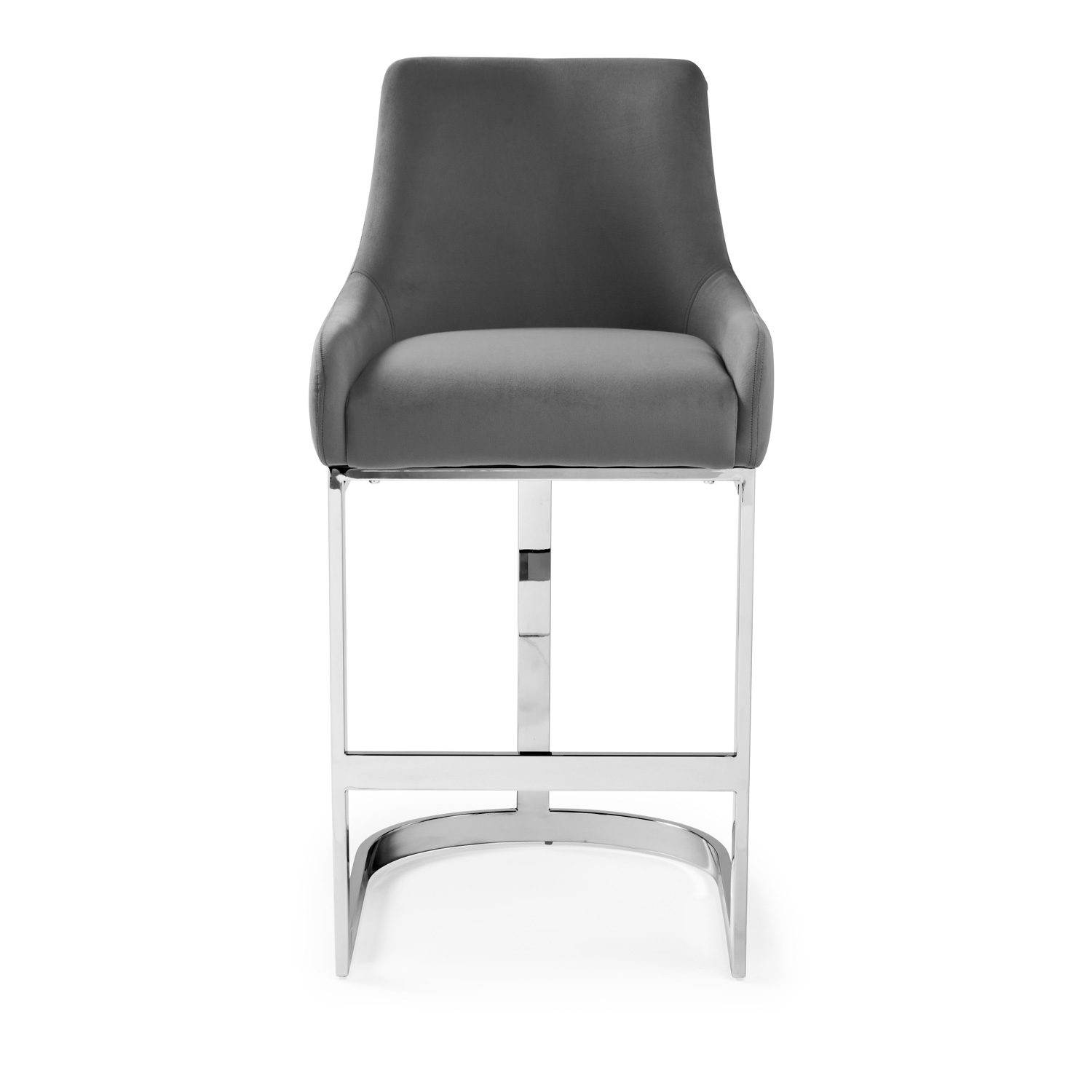 Clara Grey Velvet Kitchen Counter Stool with a Stainless Steel Frame