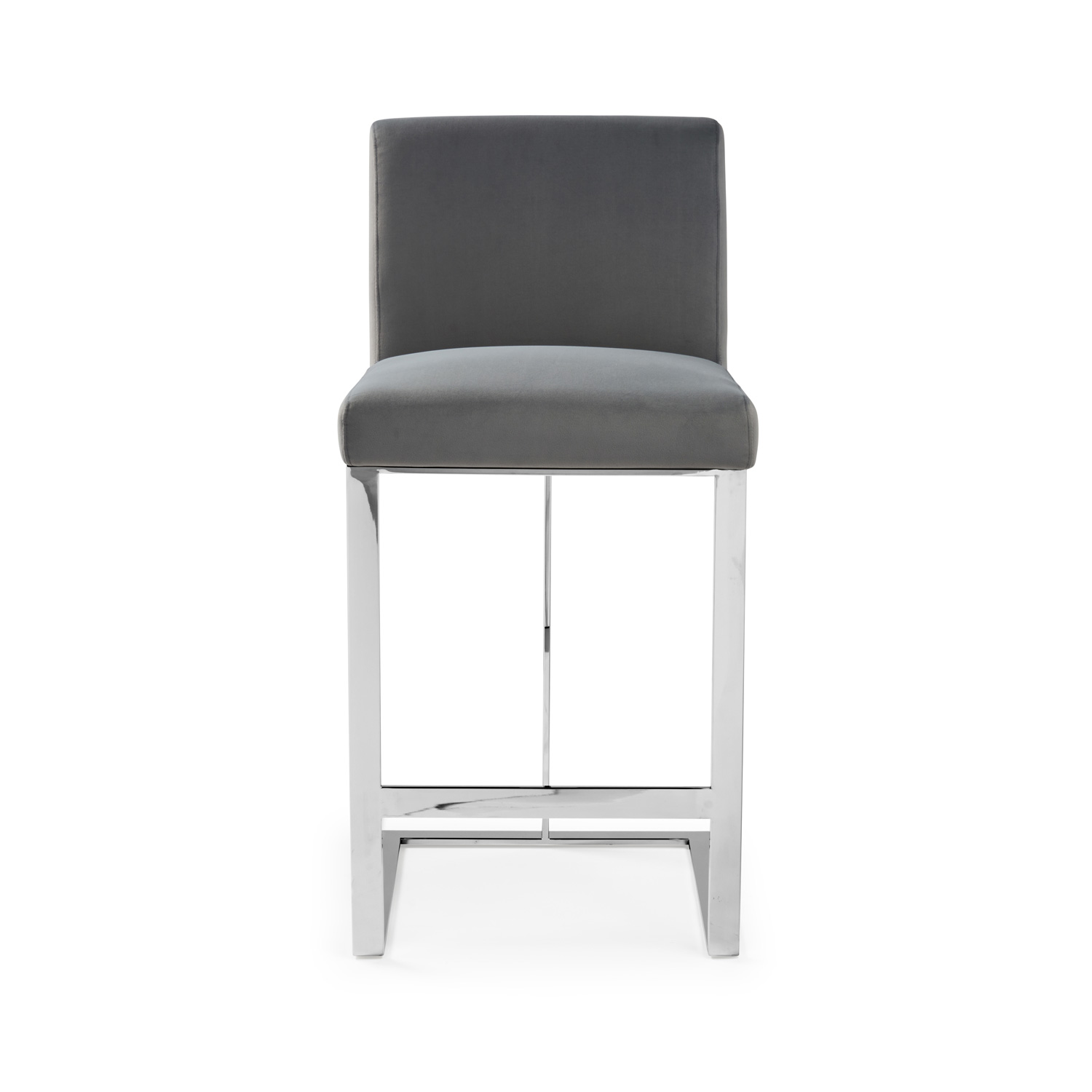 Bailey Grey Velvet Kitchen Barstool – Polished Steel