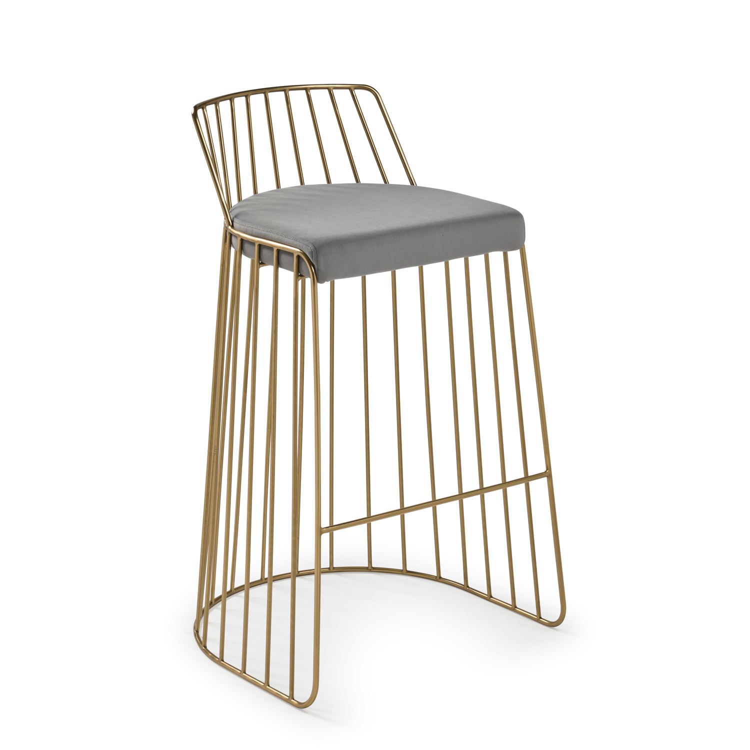 Claudia Grey Velvet Kitchen Stool With a Gold Solid Frame