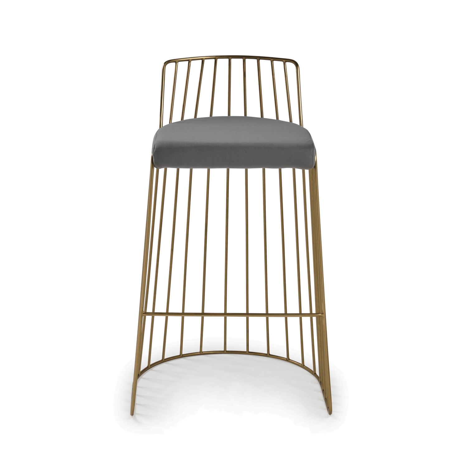 Claudia Grey Velvet Kitchen Stool With a Gold Solid Frame