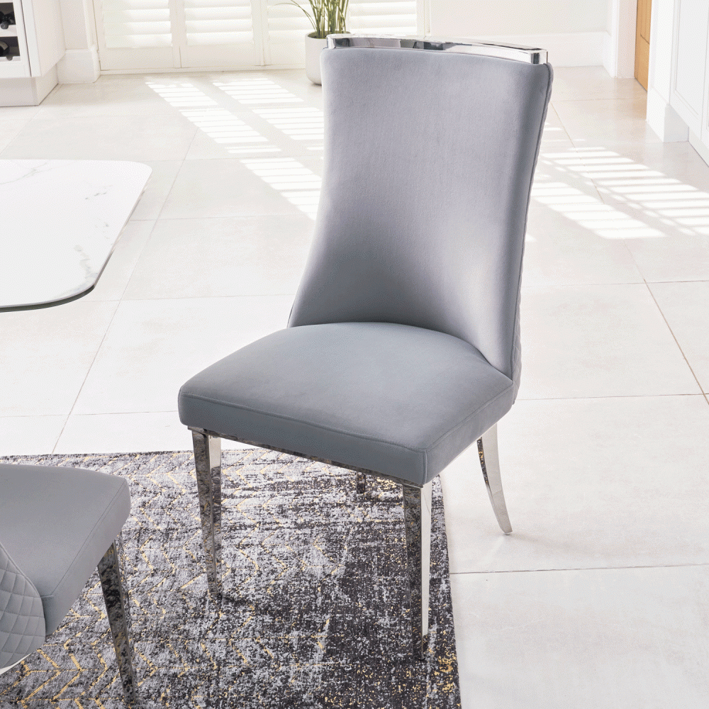 (Set of 2) Joan Grey Velvet Quilted Upholstered Dining Chair - Image 3