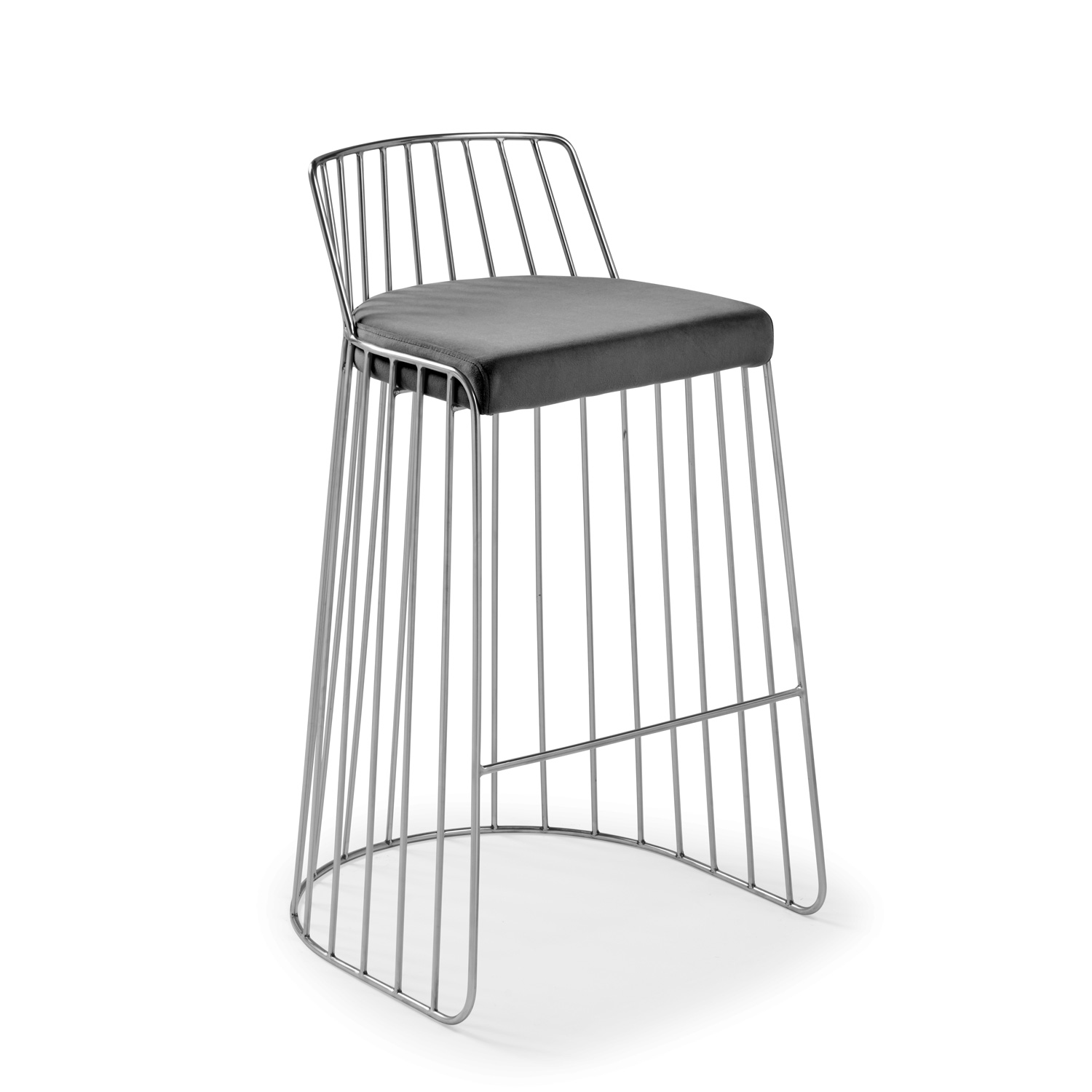 Claudia Grey Velvet Stainless Steel Kitchen Barstool