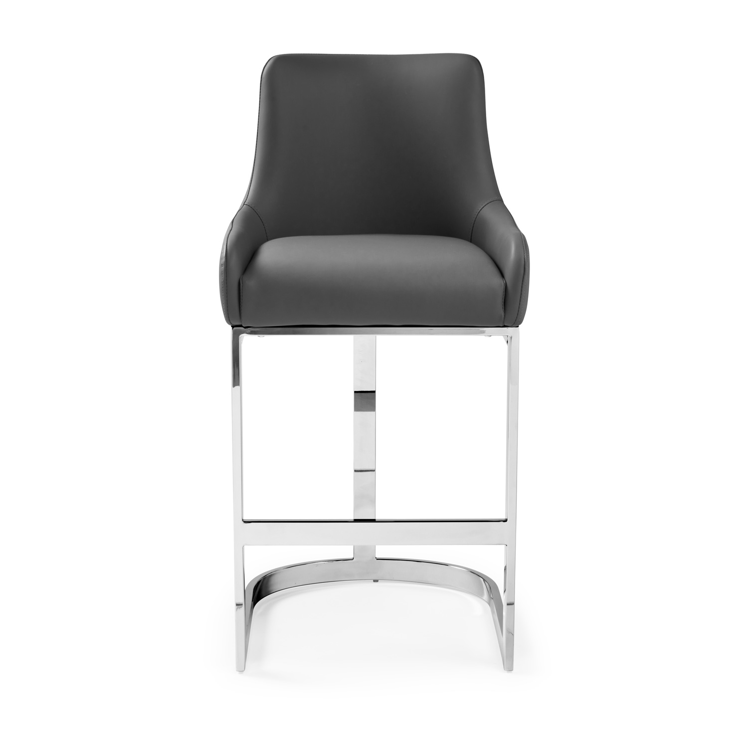 Clara Grey Faux Leather Kitchen Counter Stool with a Stainless Steel Frame