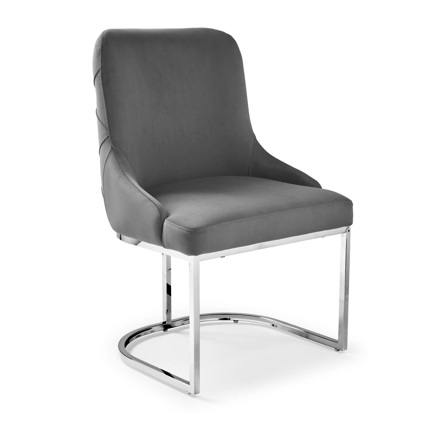 Clara Grey Brushed Velvet Upholstered Dining Chair – Polished Stainless Steel Base