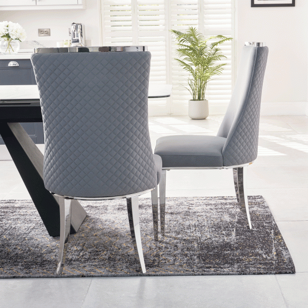 (Set of 2) Joan Grey Velvet Quilted Upholstered Dining Chair