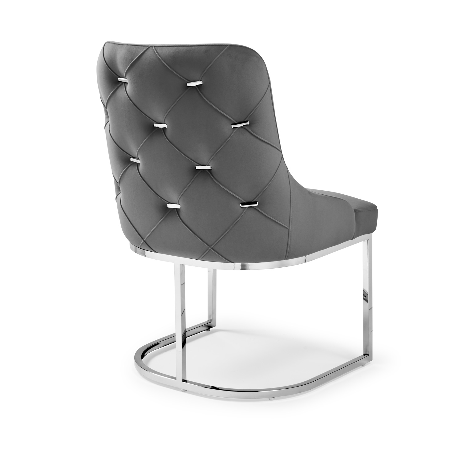 Clara Grey Brushed Velvet Upholstered Dining Chair – Polished Stainless Steel Base