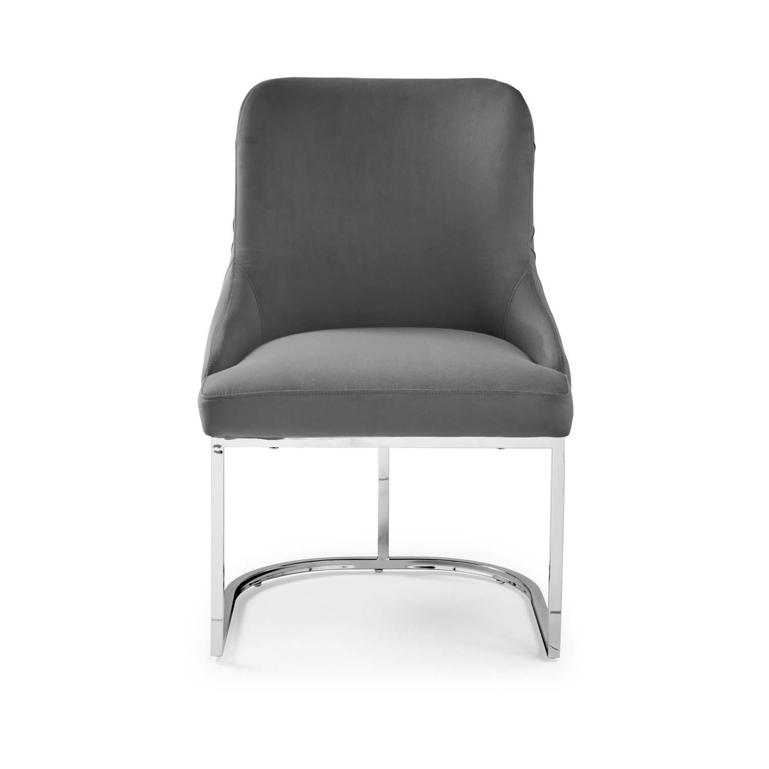 Clara Grey Brushed Velvet Upholstered Dining Chair – Polished Stainless Steel Base