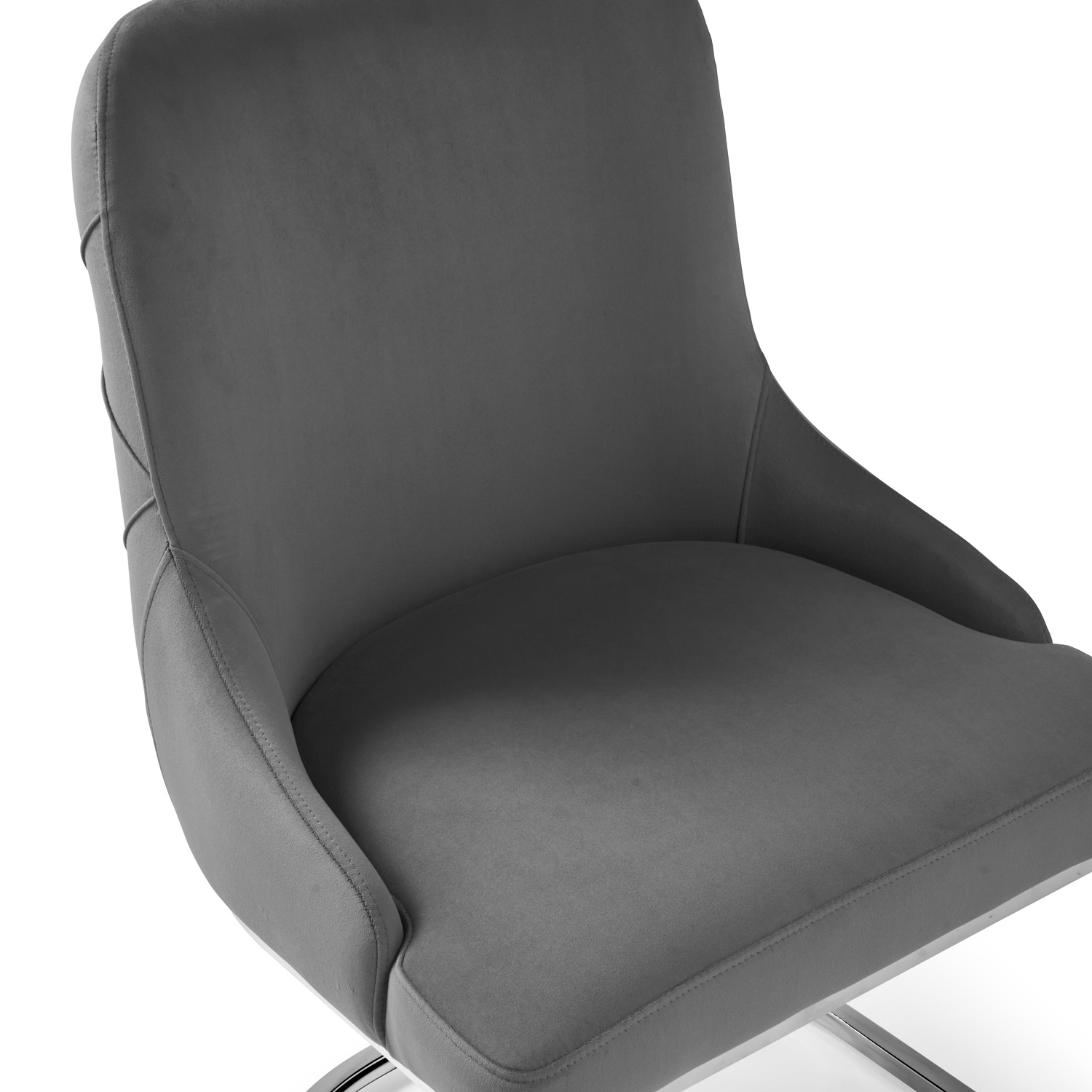Clara Grey Brushed Velvet Upholstered Dining Chair – Polished Stainless Steel Base