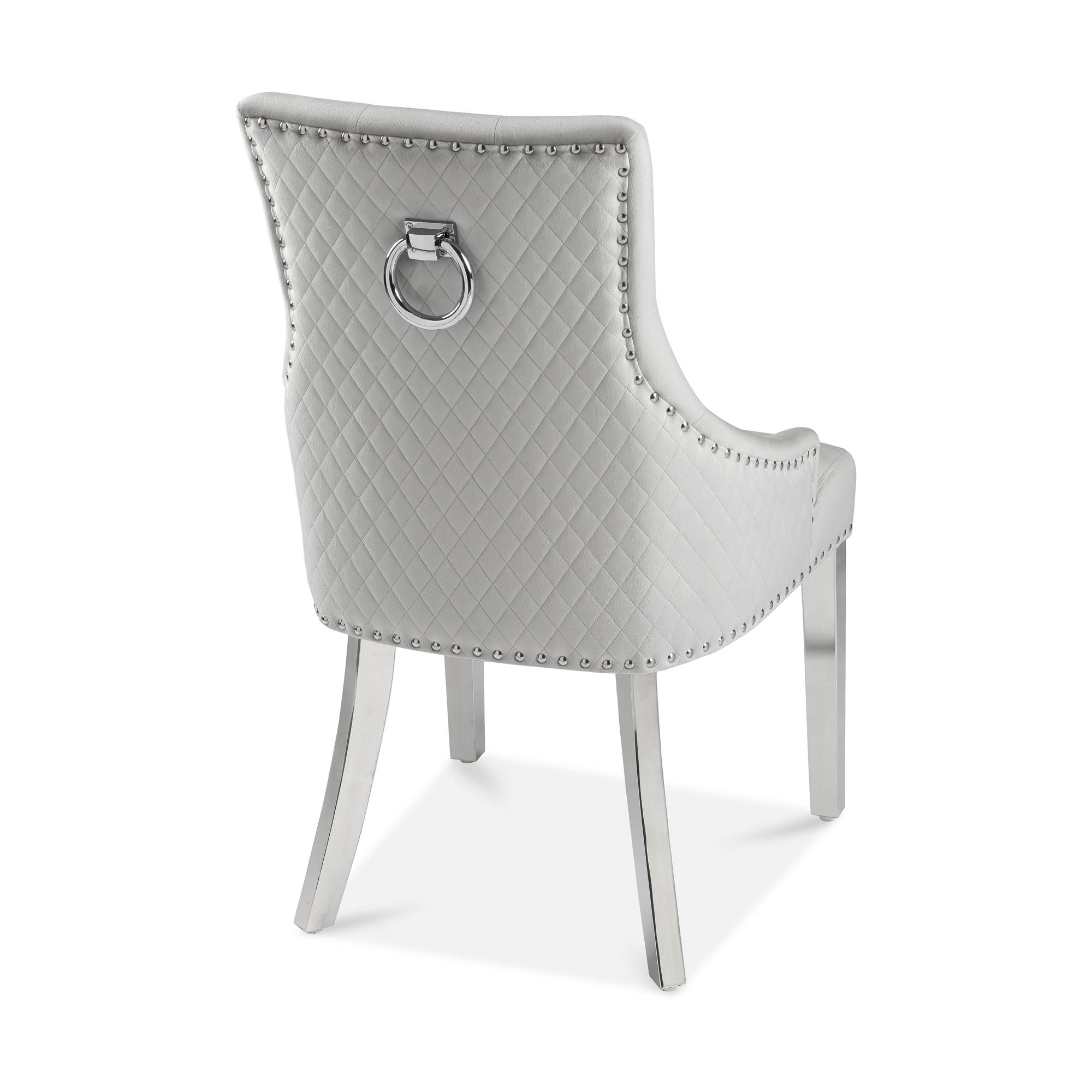 Chelsea Brushed Velvet Upholstered Scoop Dining Chair – Light Grey – Diamond Stitch – Hoop – Steel Leg