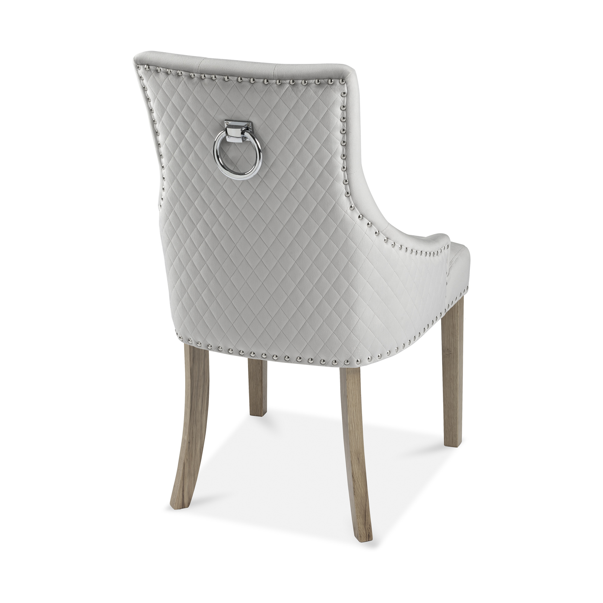 Set of 6 Chelsea Brushed Velvet Upholstered Scoop Dining Chair – Light Grey – Diamond Stitch – Hoop -Limed Oak Legs