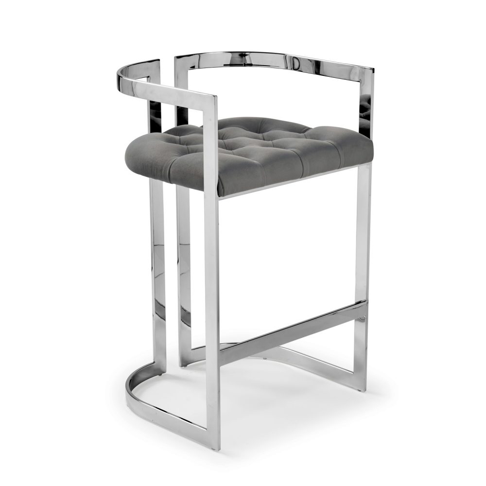 Annalise Grey Velvet Buttoned Kitchen Counter Stool - Image 7