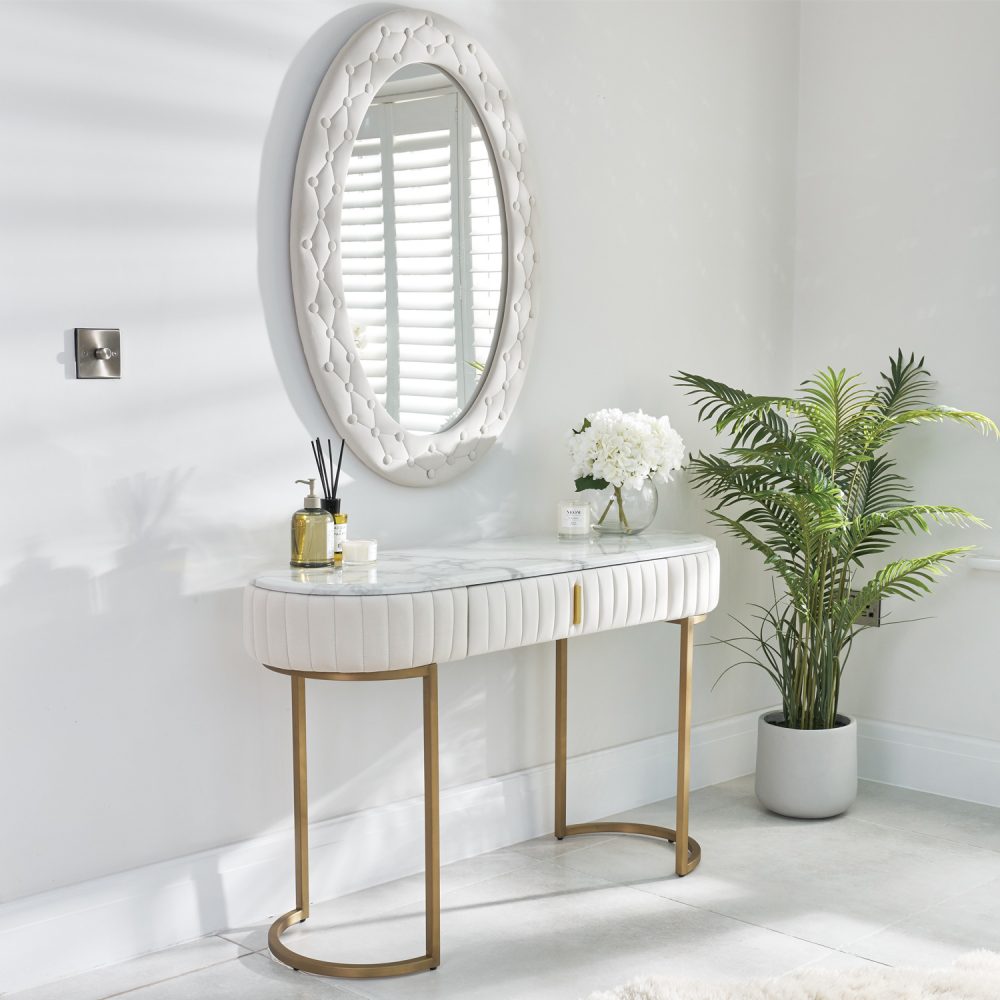 Italian Luxurious Gold Framed Marble Dressing Table Set - Image 2