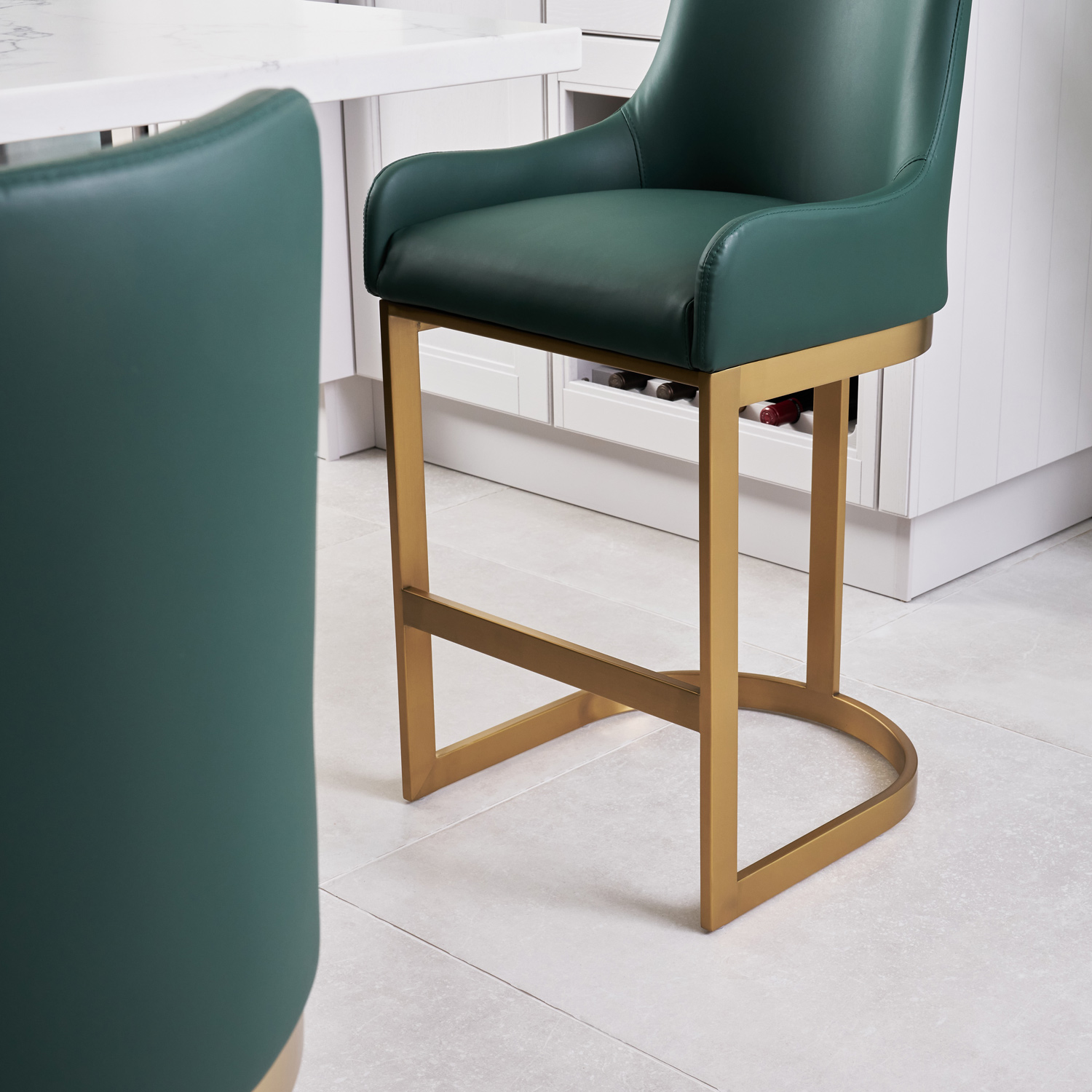 Clara Green Upholstered Counter Kitchen Stool with Gold Steel Frame