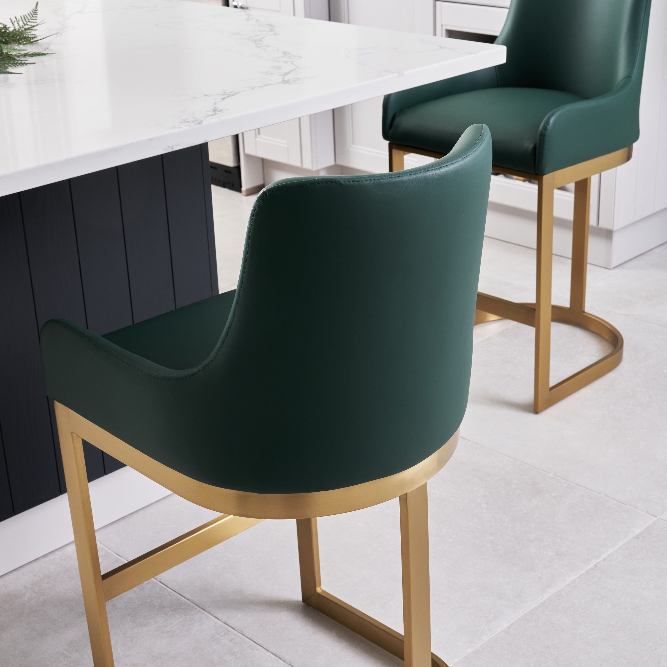 Clara Green Upholstered Counter Kitchen Stool with Gold Steel Frame