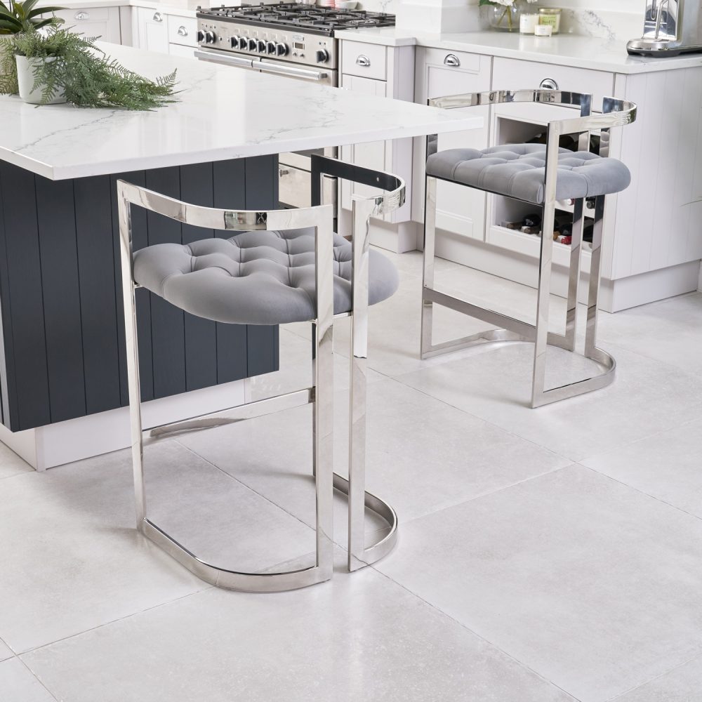 Annalise Grey Velvet Buttoned Kitchen Counter Stool