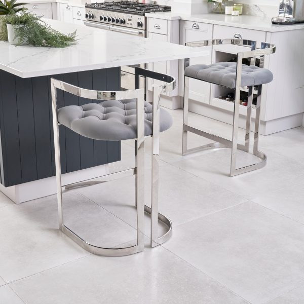 Annalise Grey Velvet Buttoned Kitchen Counter Stool