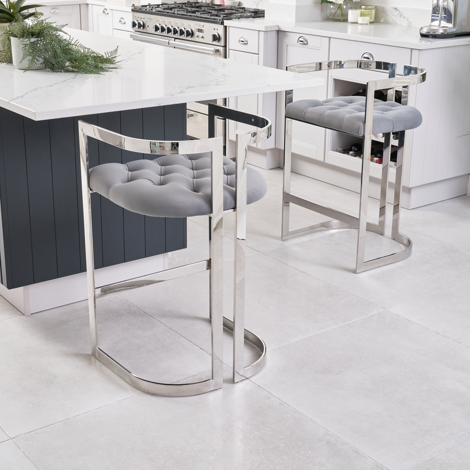 Annalise Grey Velvet Kitchen Barstool