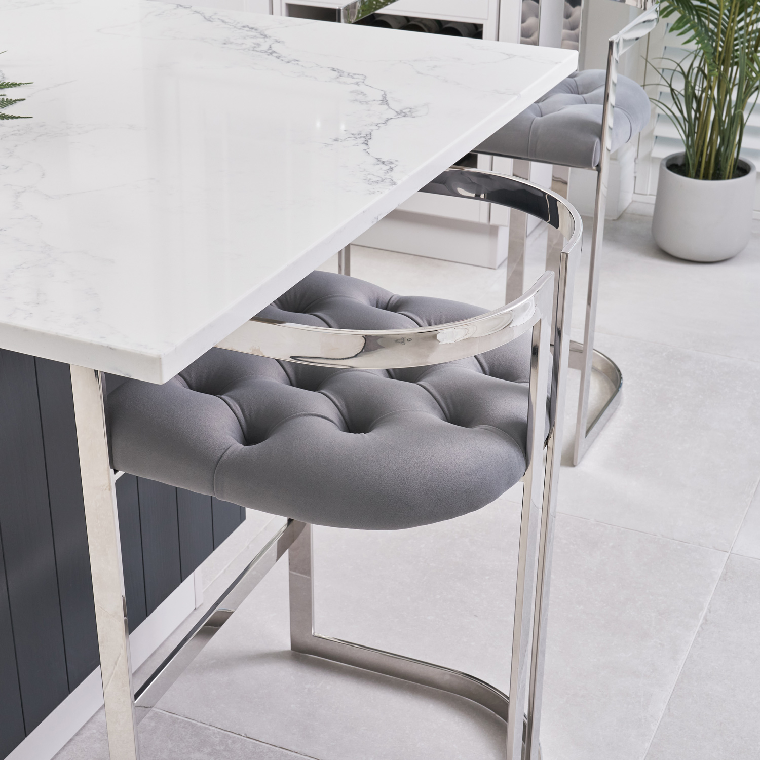 Annalise Grey Velvet Kitchen Barstool