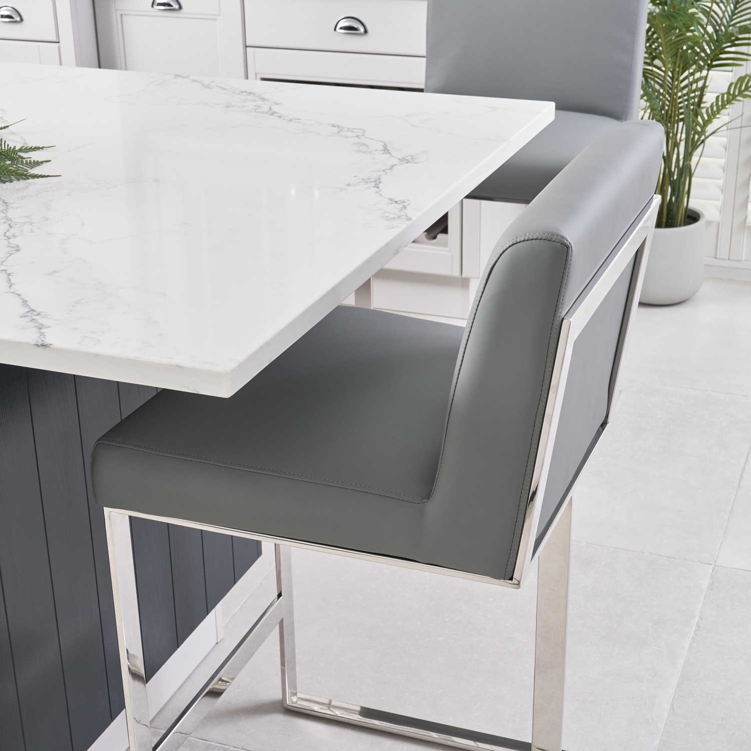 Bailey Grey Faux Leather Kitchen Barstool – Polished Steel