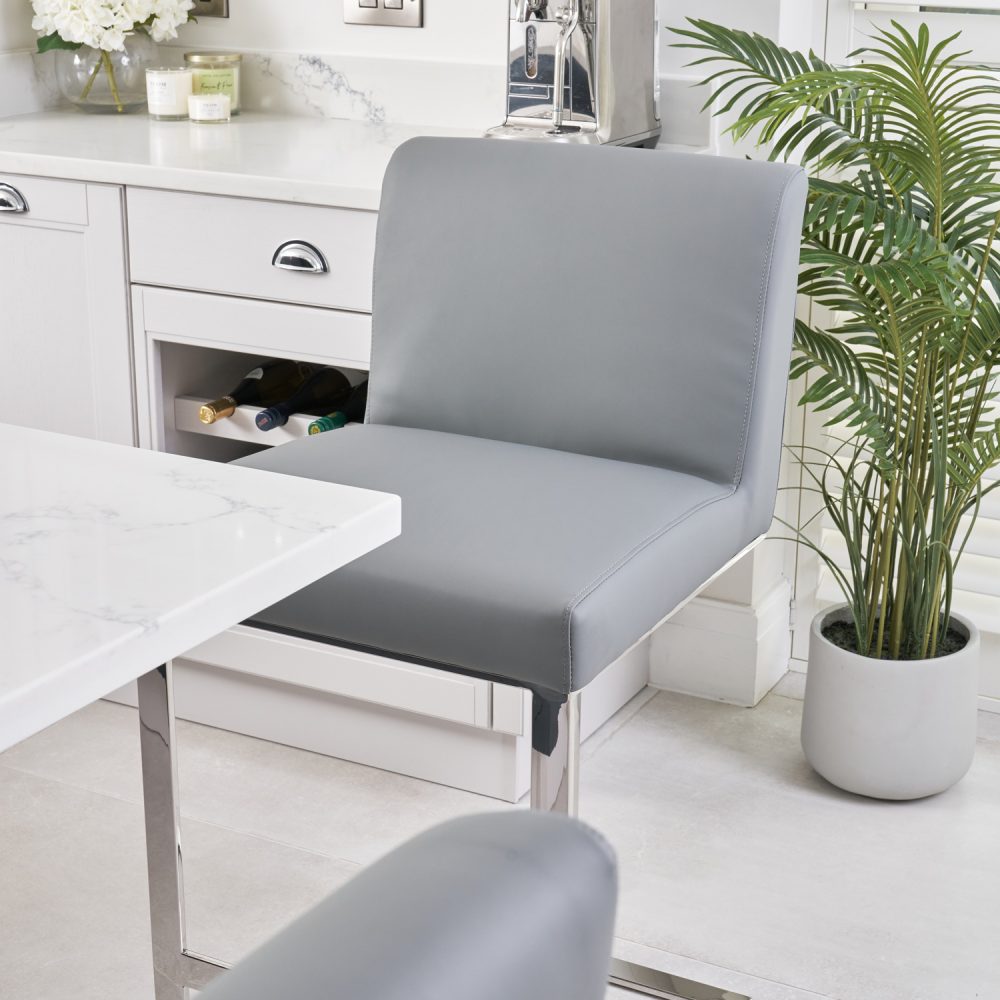 Bailey Grey Faux Leather Kitchen Barstool - Polished Steel - Image 3