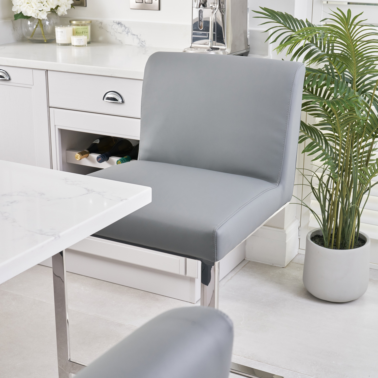 Bailey Grey Faux Leather Kitchen Barstool – Polished Steel