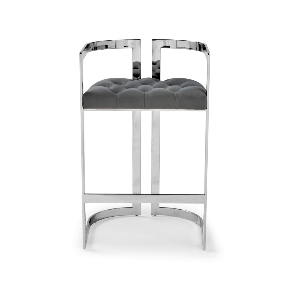 Annalise Grey Velvet Buttoned Kitchen Counter Stool - Image 9
