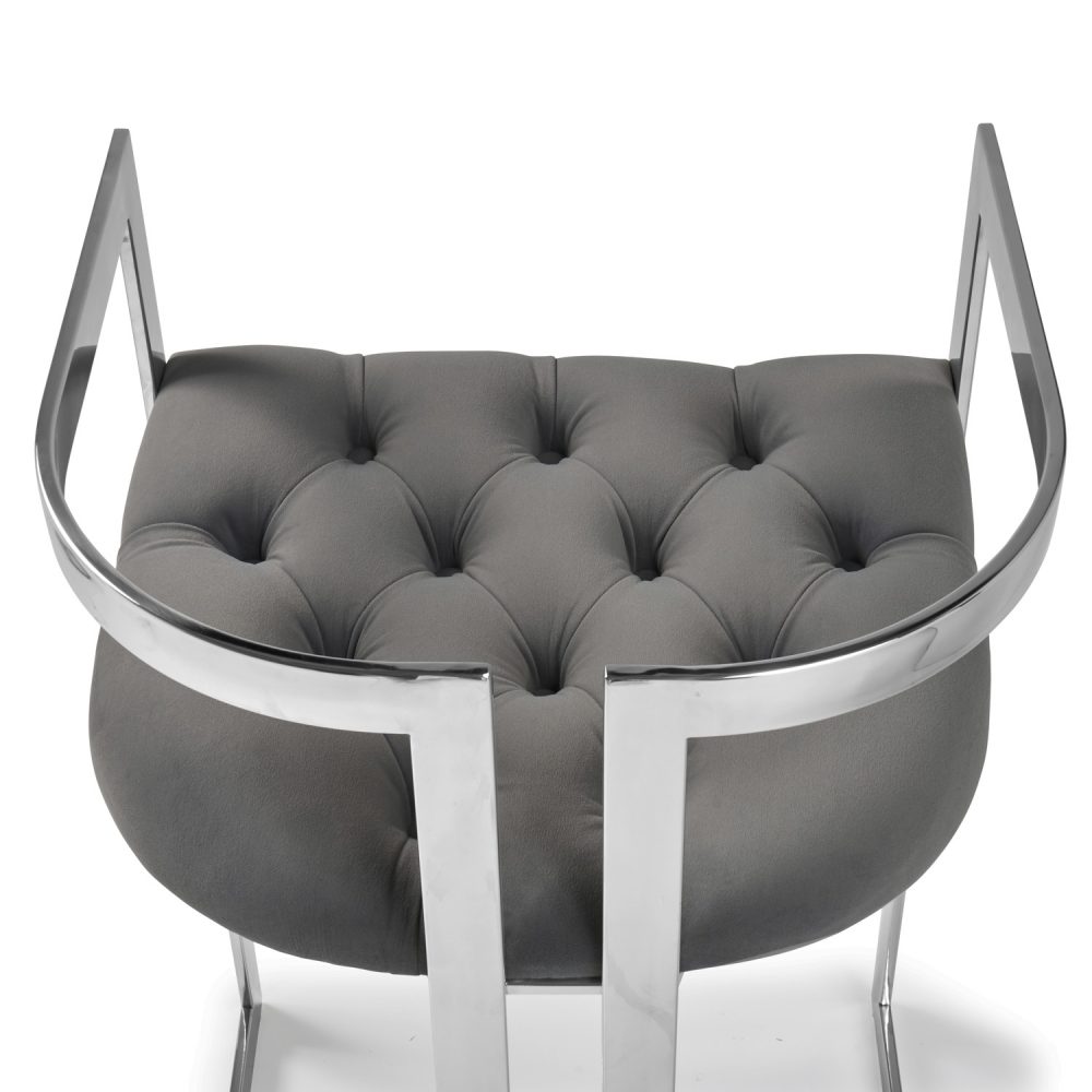 Annalise Grey Velvet Buttoned Kitchen Counter Stool - Image 12