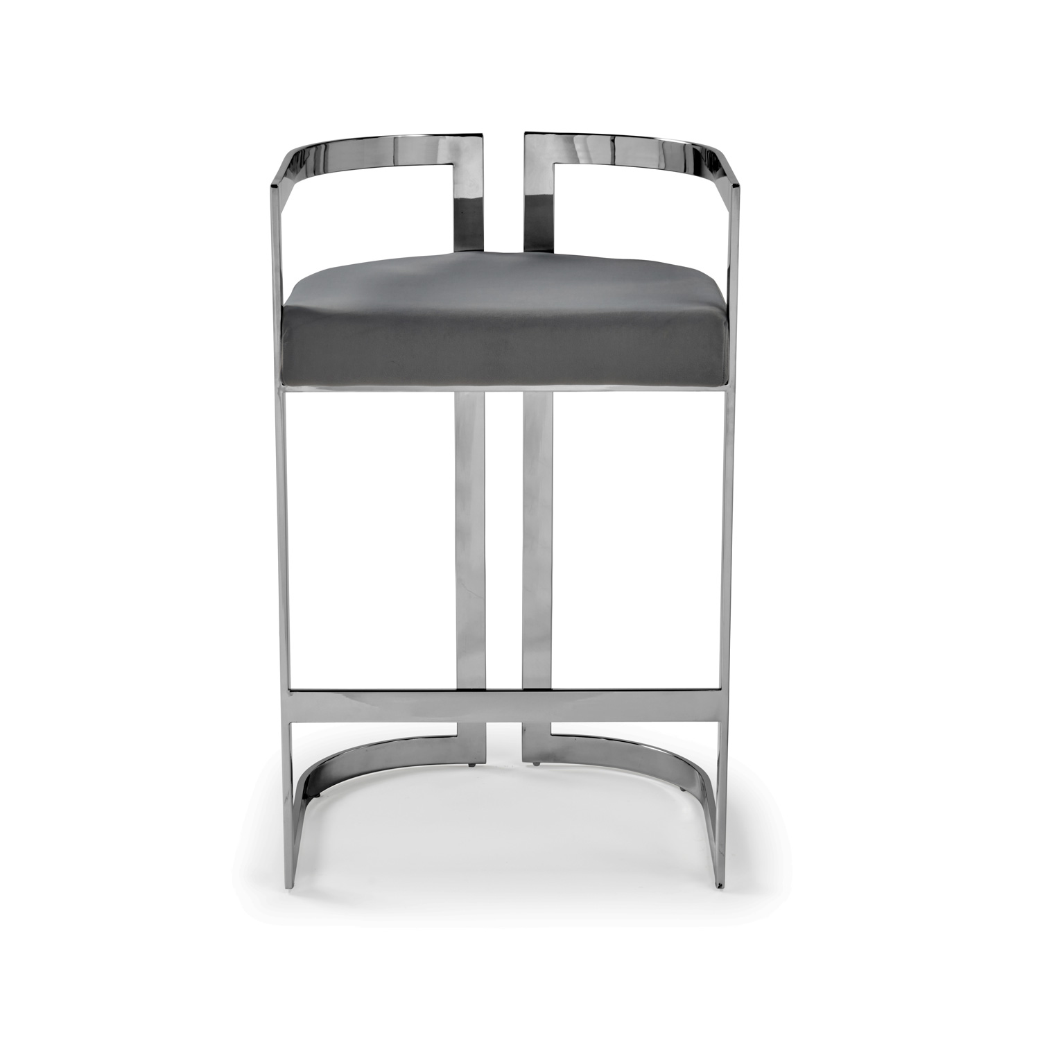 Annalise Grey Velvet Kitchen Barstool – Stainless Steel