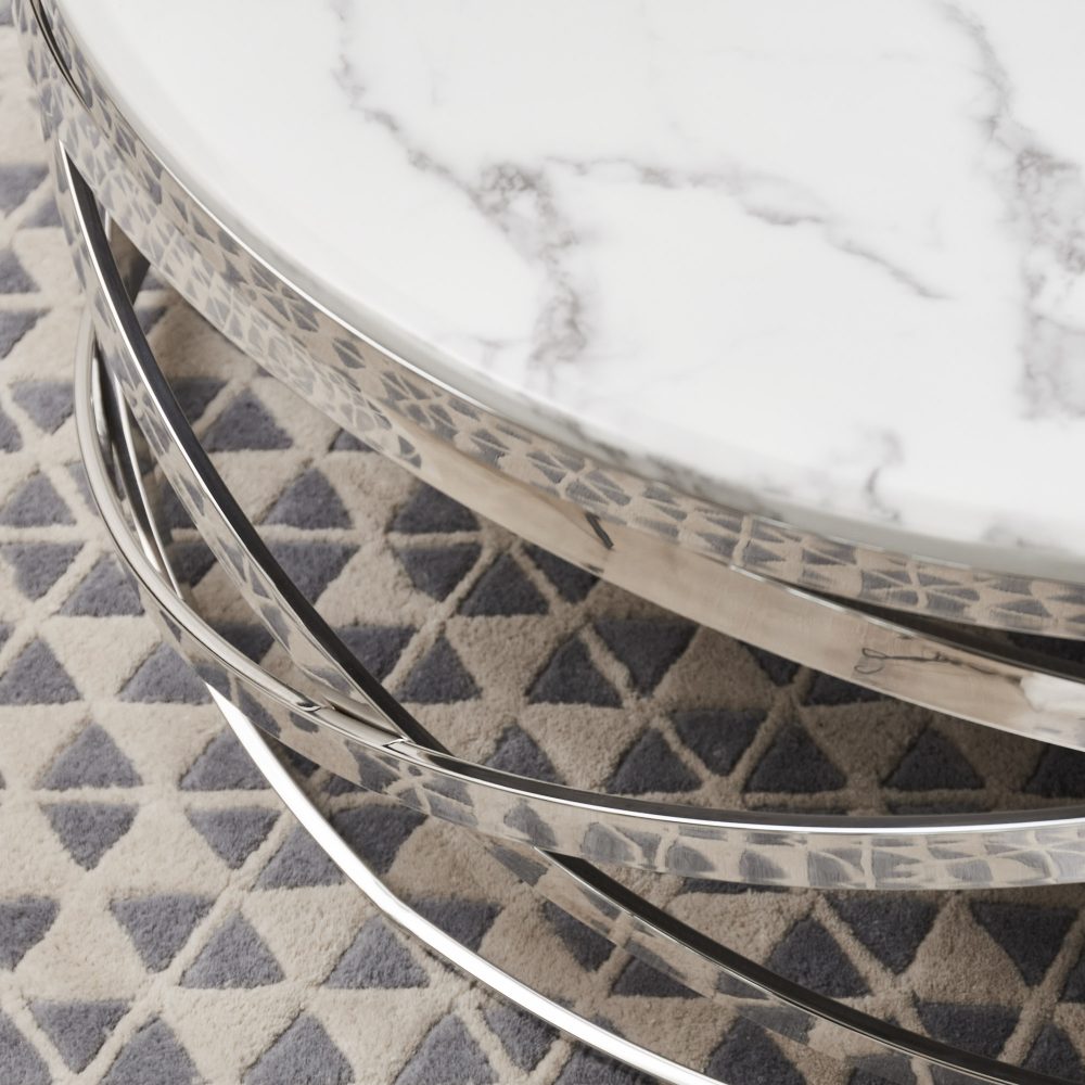 Stainless Steel Cerchio White Round Coffee Table With Marble Top - Image 7