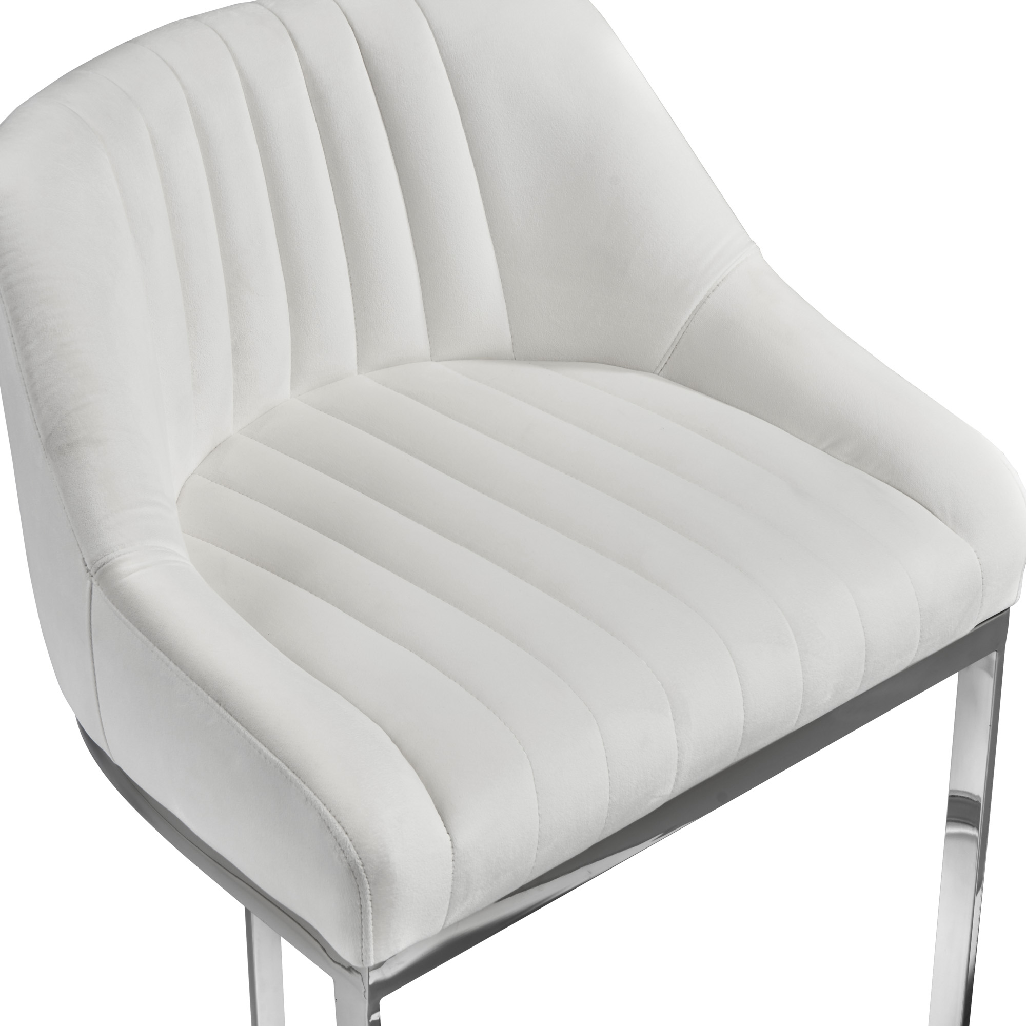 Barcelona White Velvet Bar Stool with a Stainless Steel Frame