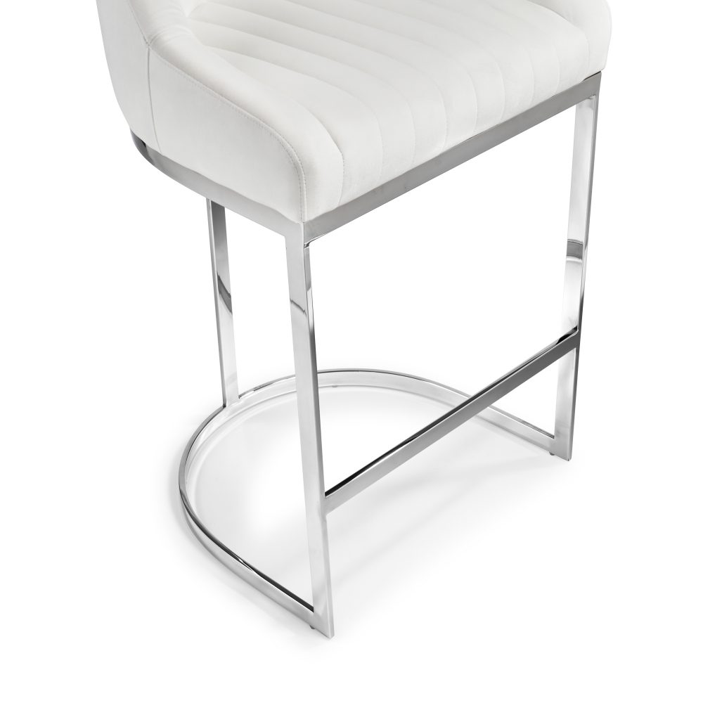 Barcelona White Velvet Bar Stool with a Stainless Steel Frame - Image 7