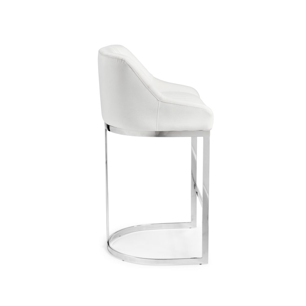 Barcelona White Velvet Bar Stool with a Stainless Steel Frame - Image 5