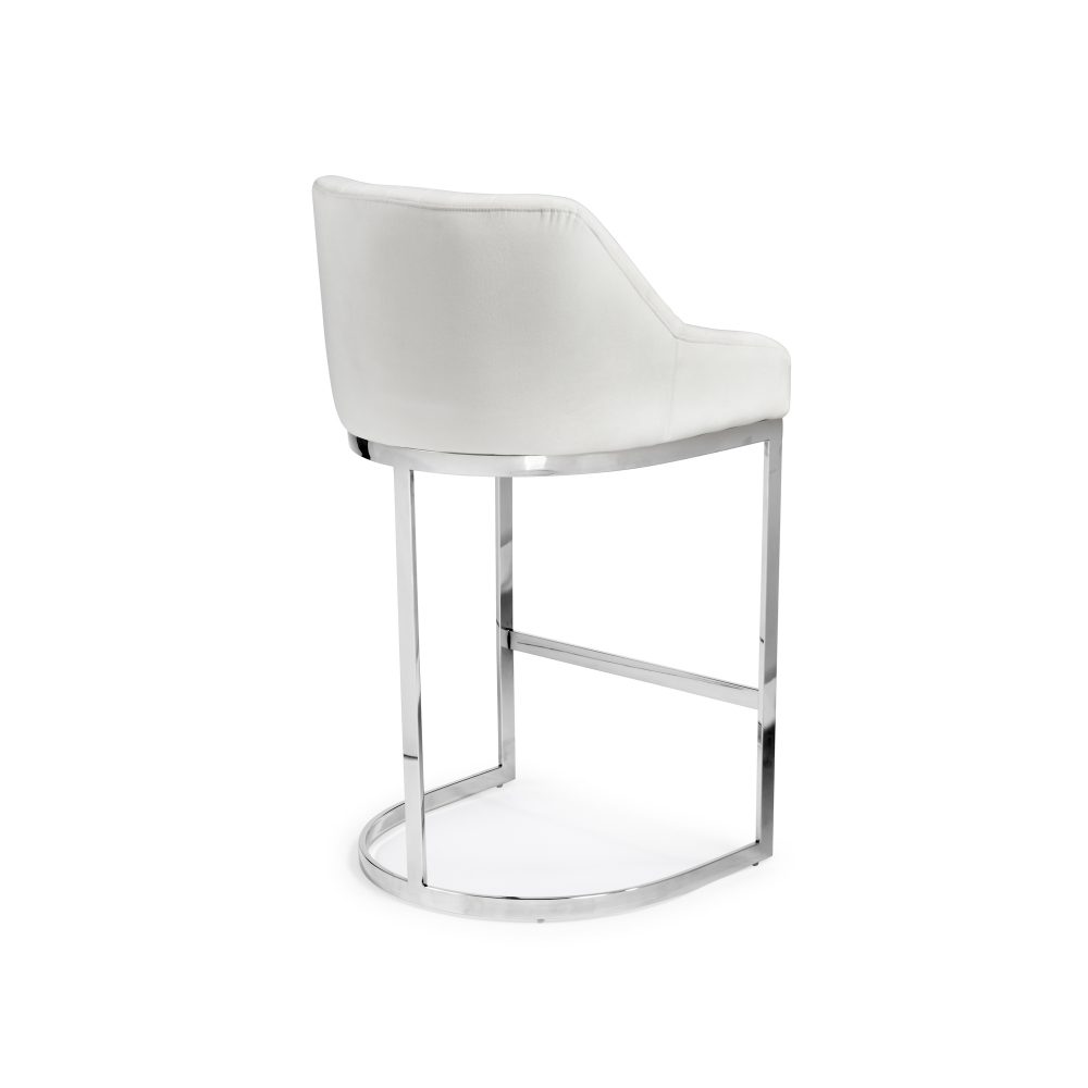 Barcelona White Velvet Bar Stool with a Stainless Steel Frame - Image 6