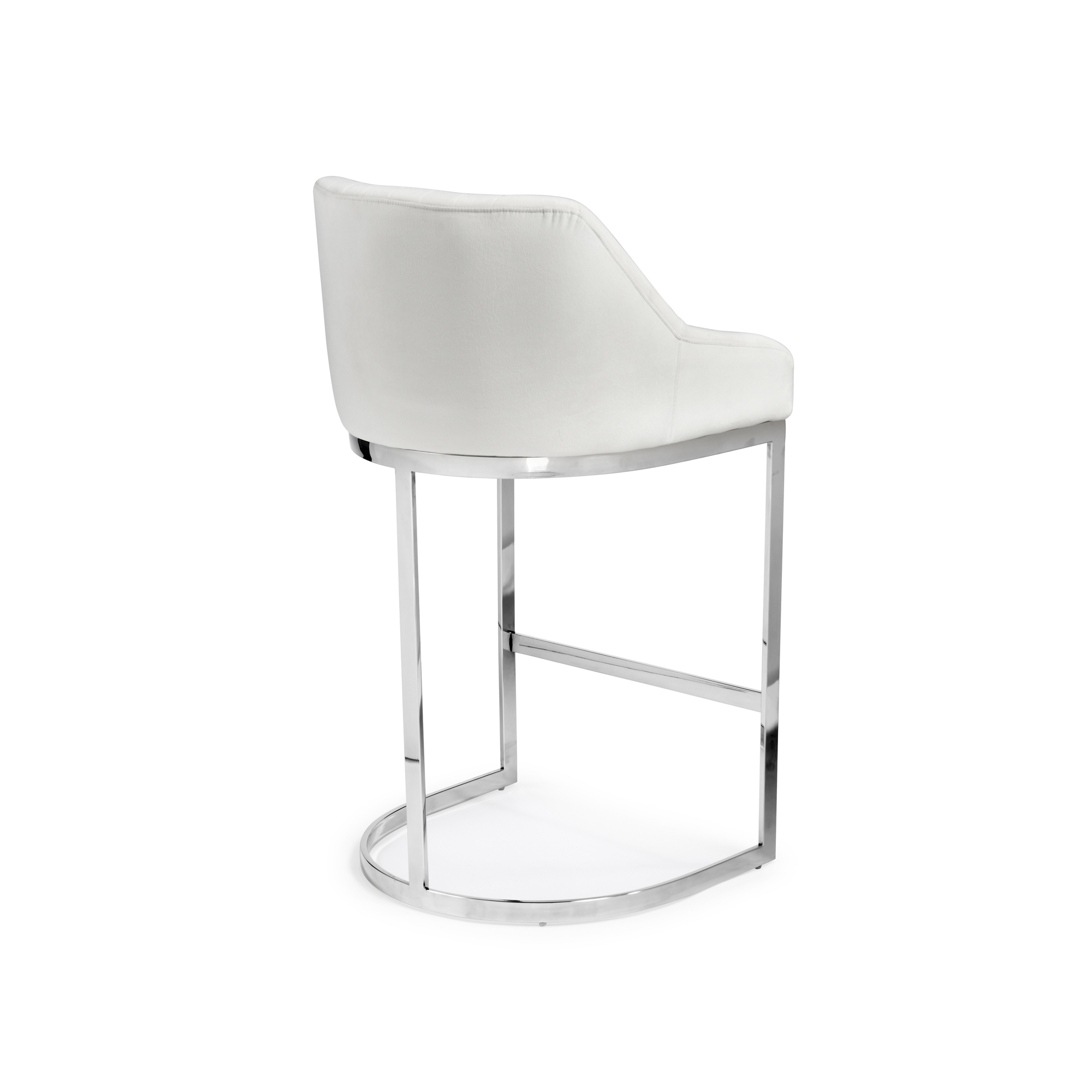 Barcelona White Velvet Bar Stool with a Stainless Steel Frame