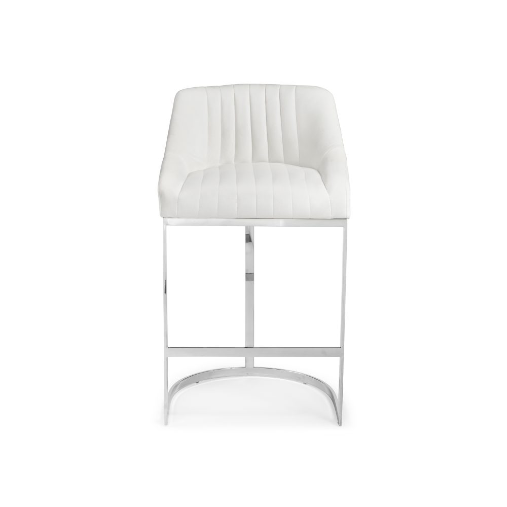 Barcelona White Velvet Bar Stool with a Stainless Steel Frame - Image 4