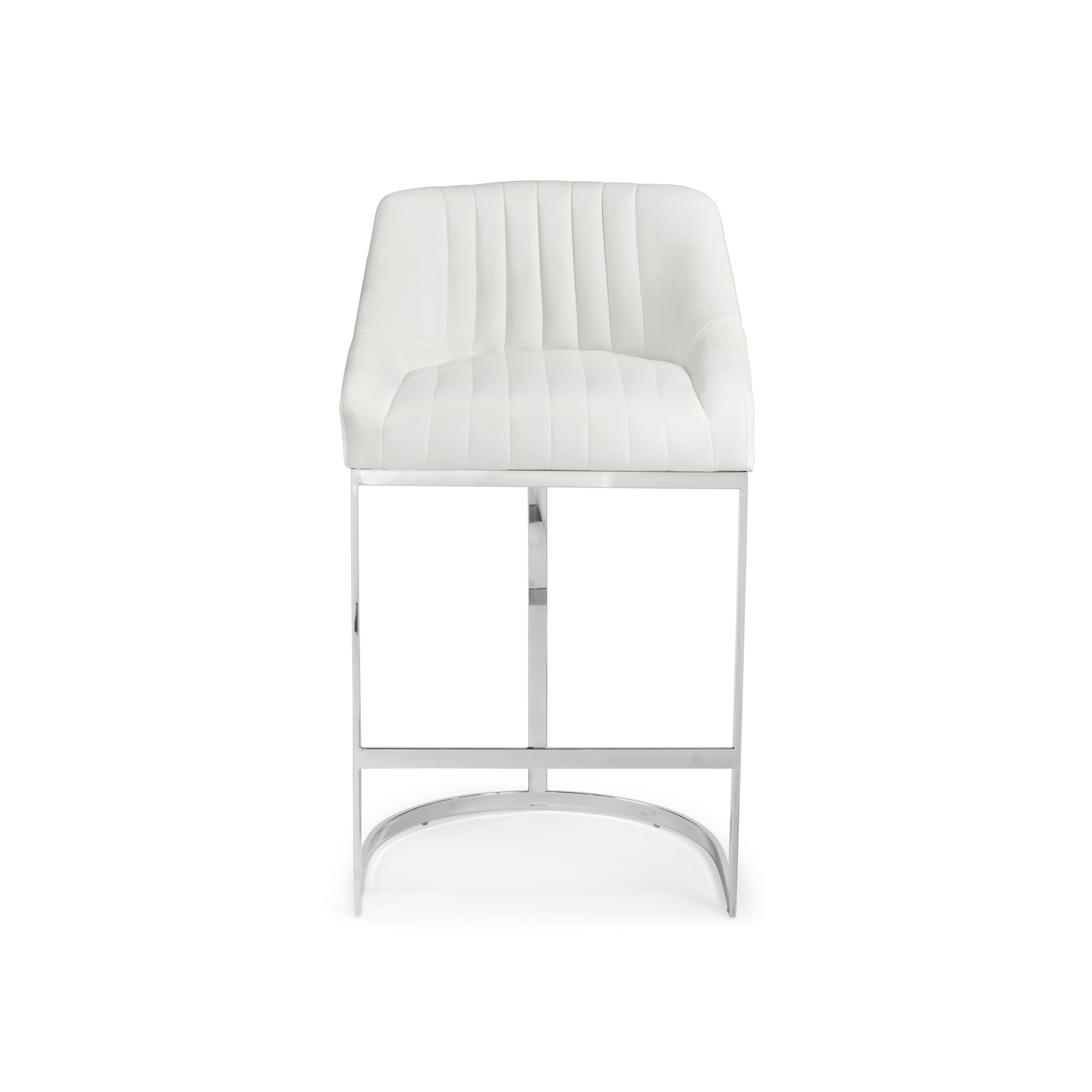 Barcelona White Velvet Bar Stool with a Stainless Steel Frame