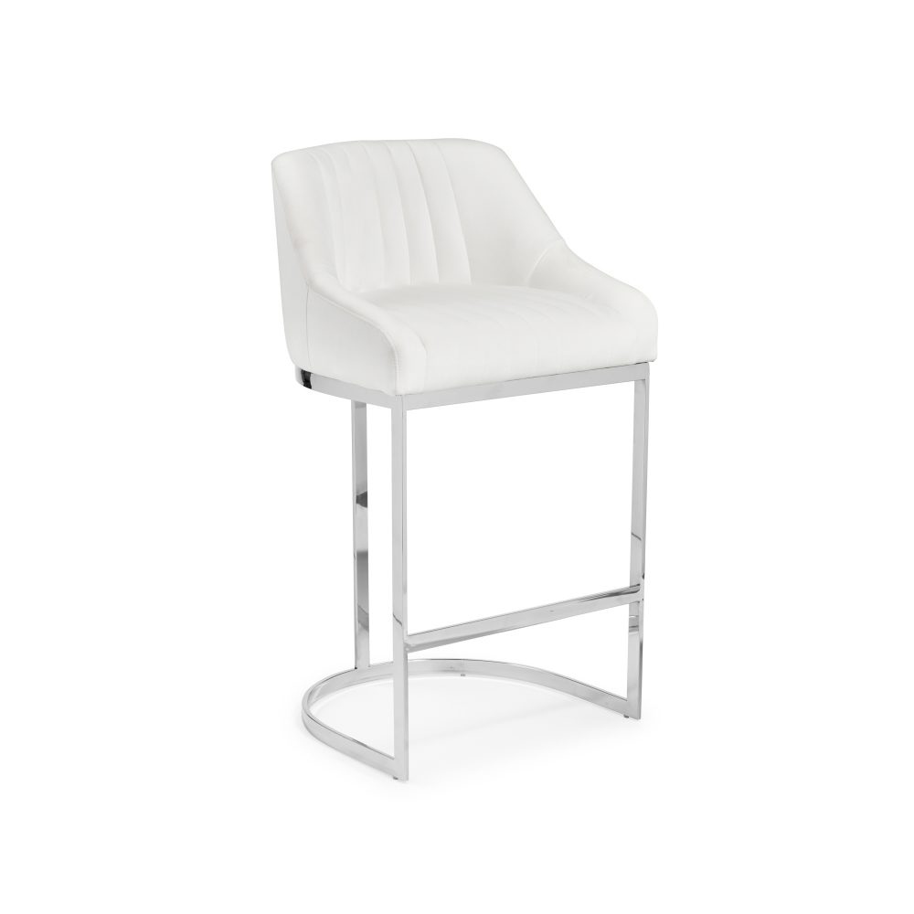 Barcelona White Velvet Bar Stool with a Stainless Steel Frame - Image 3